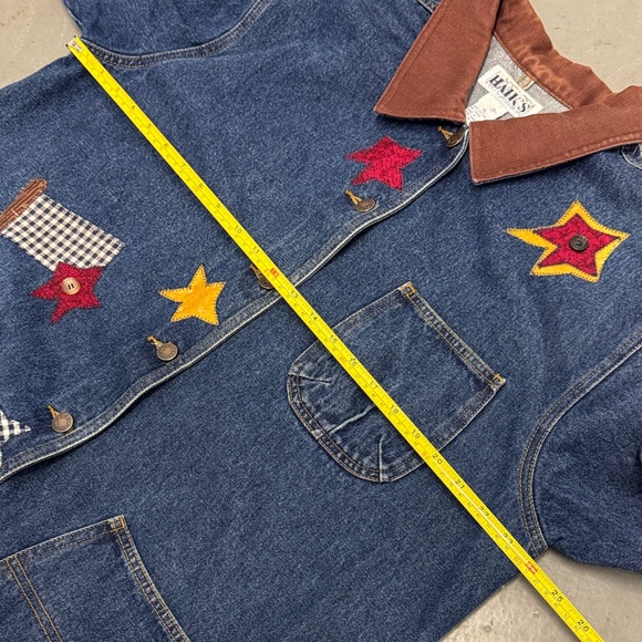 Vintage Denim Overcoat with Embroidered Stars and American Flag - Picture 8 of 9